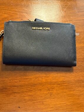 Michael Kors Black Leather Wristlet Wallet with Gold Hardware